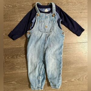 Baby GAP Light Blue Denim Overalls with Dark Blue Onesie